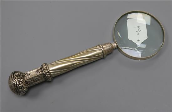 A silver plated handled magnifying glass